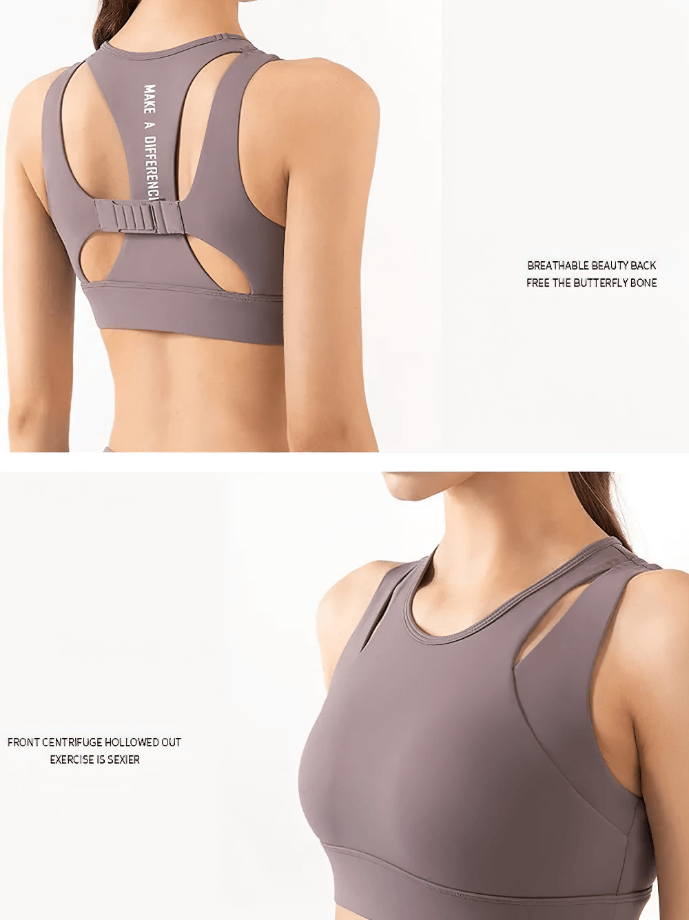 High-impact sports bra with quick-dry design, breathable yoga crop top with fixed pad support. Ideal for gym, yoga, running.
